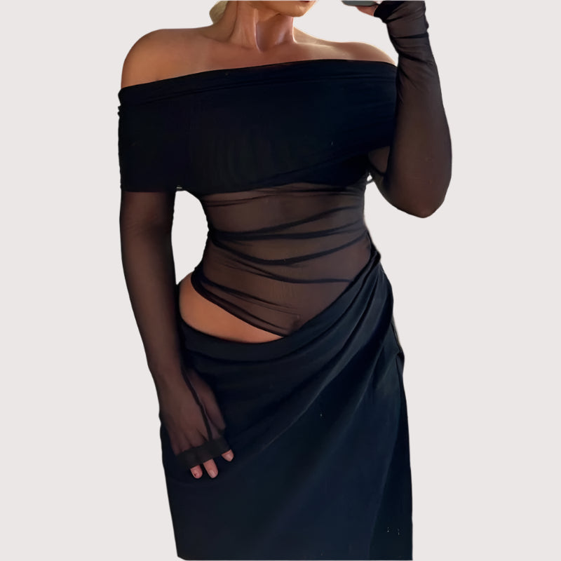 Aventury schulterfreies Kleid aus Netzstoff